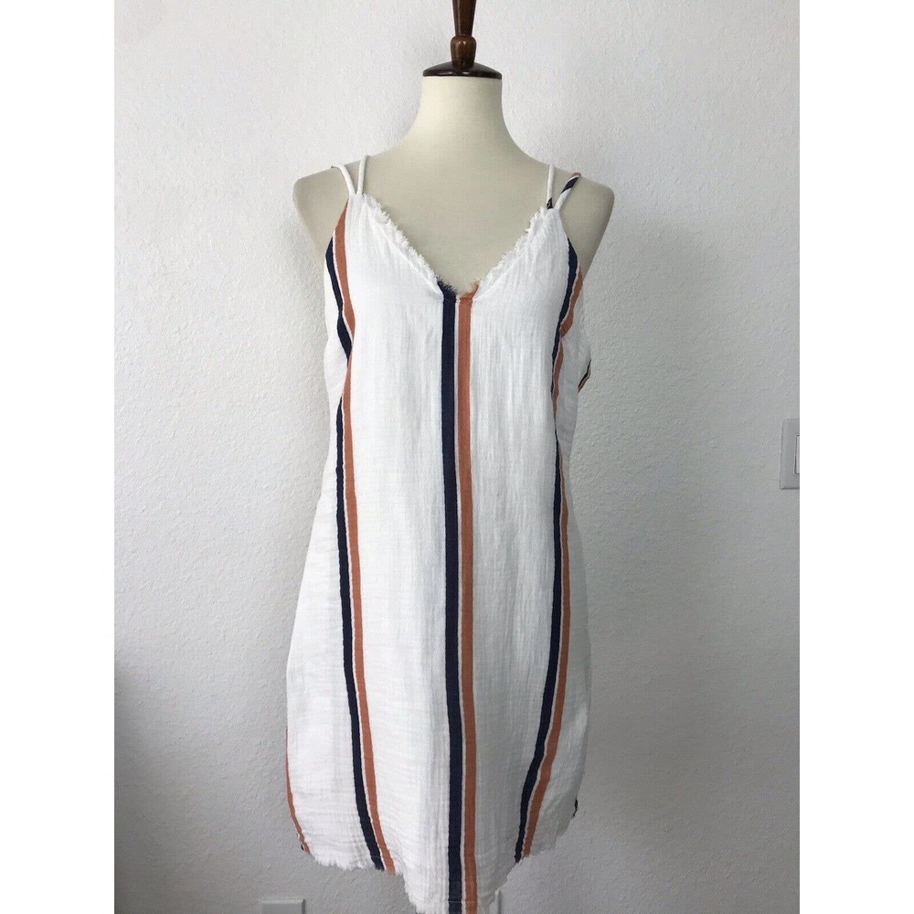 Tavik White Dress with Blue and Orange Stripes